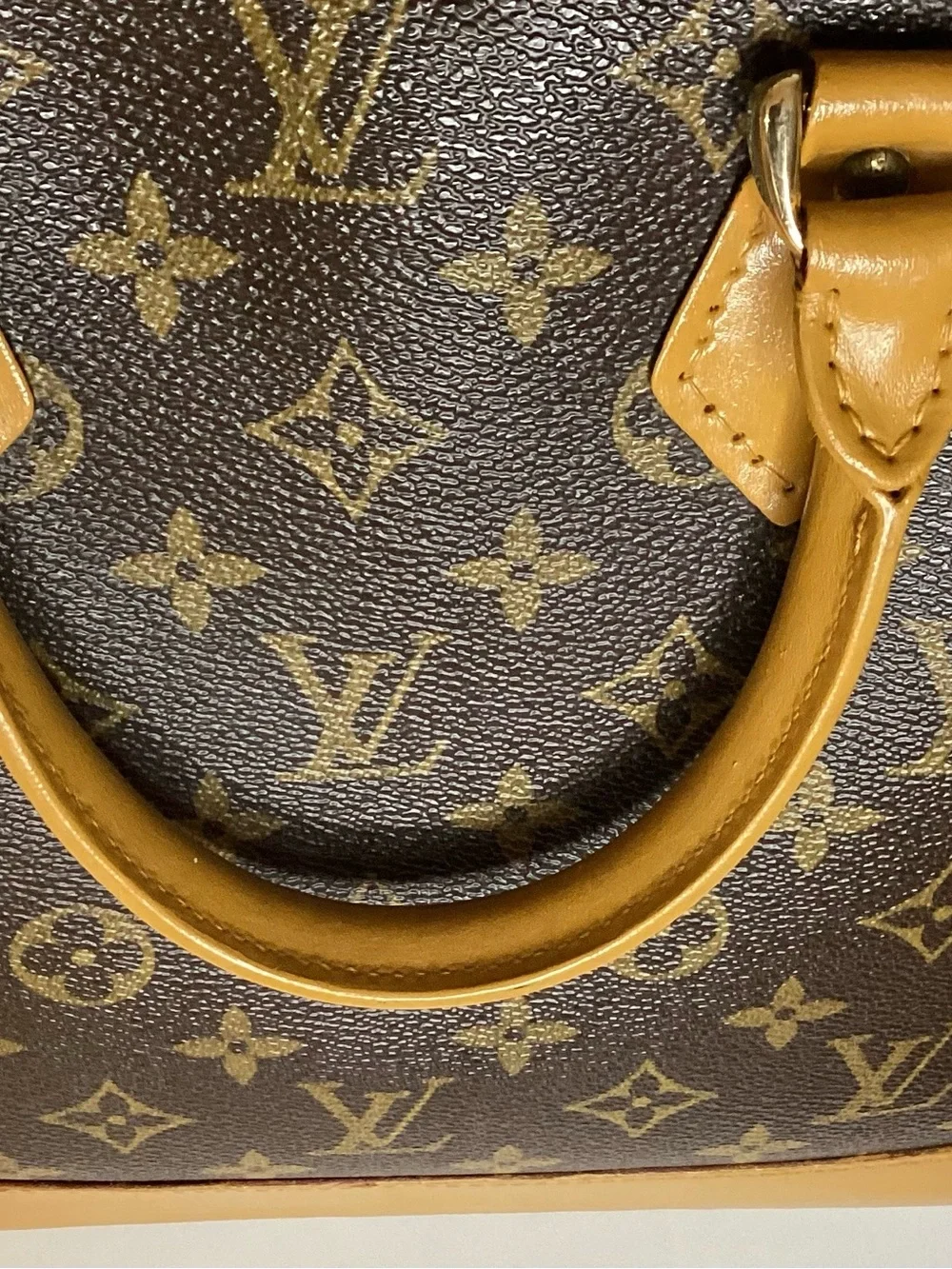Louis Vuitton Brown Monogram Satchel with Tan Handles